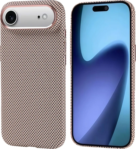Rengareng iPhone 17 Air Kılıf M-Safe Şarj Özellikli Karbon Fiber Görünümlü Mnc Nekst Kapak - Gold ürün görseli 1