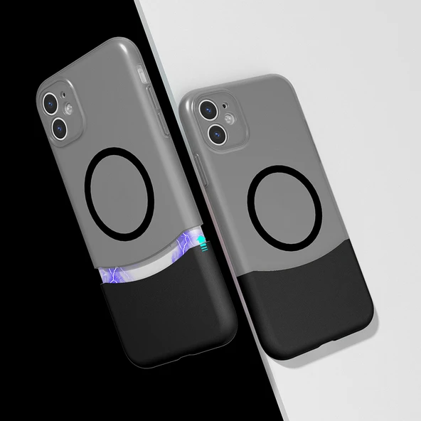 iPhone 11 Kılıf M-Safe Şarj Özellikli Mıknatıslı Mnc Duble Kapak - Siyah ürün görseli 1