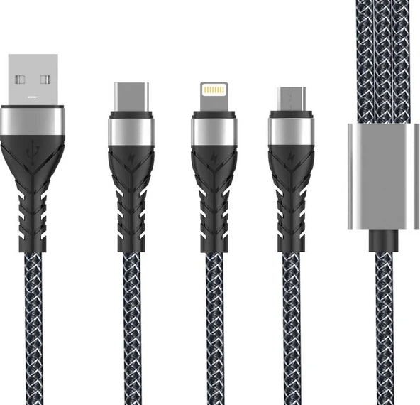 Rengareng Siyah Bax 3 In 1 USB Kablo 1.2m ürün görseli 1