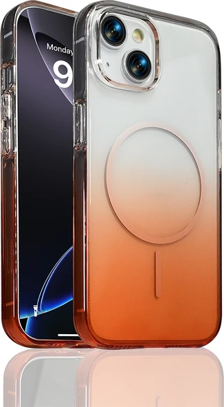 Rengareng iPhone 14 Kılıf M-Safe Şarj Özellikli Zore Septik Silikon Kapak - Turuncu ürün görseli 1