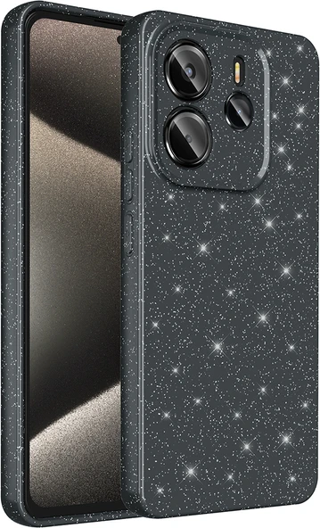 Redmi Note 14 Kılıf Kamera Korumalı Simli Lüks Mnc Koton Kapak - Siyah ürün görseli 1