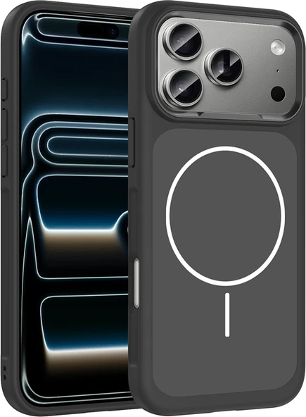 Rengareng iPhone 17 Pro Max Kılıf M-Safe Şarj Özellikli Metal Kamera Çerçeveli Mnc Sanremo Silikon Kapak - Si ürün görseli 1
