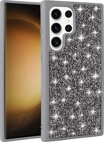 Galaxy S25 Ultra Kılıf Parlak Taşlı Tasarım Mnc Pırlanta Kapak - Gri ürün görseli 1