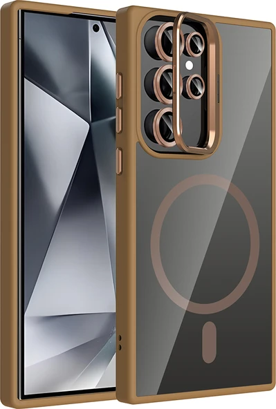 Galaxy S24 Ultra Kılıf Standlı ve Kamera Lens Hediyeli M-Safe Şarj Özellikli Mnc Etro Kapak - Deser ürün görseli 1