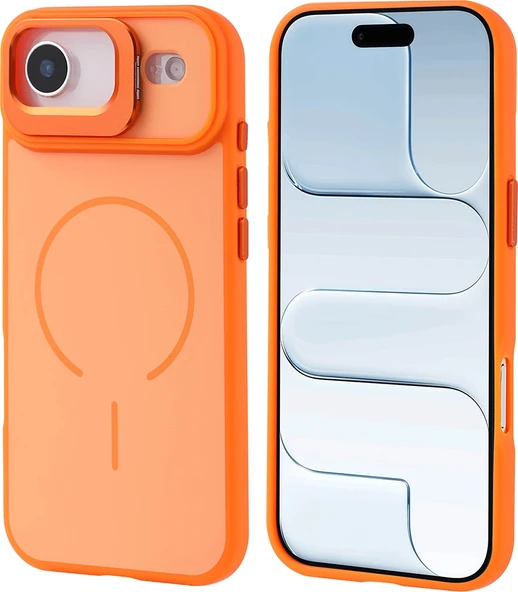 Rengareng iPhone 17 Air Kılıf M-Safe Şarj Özellikli Kamera Standlı Zore Notron Kapak - Turuncu ürün görseli 1