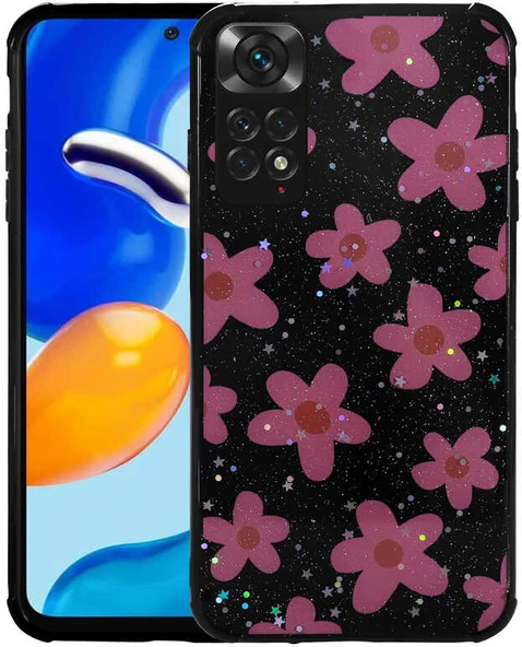 Xiaomi Redmi Note 11S Global Kılıf Simli Desenli Kamera Korumalı Parlak Mnc Popy Kapak-Çiçek ürün görseli 1