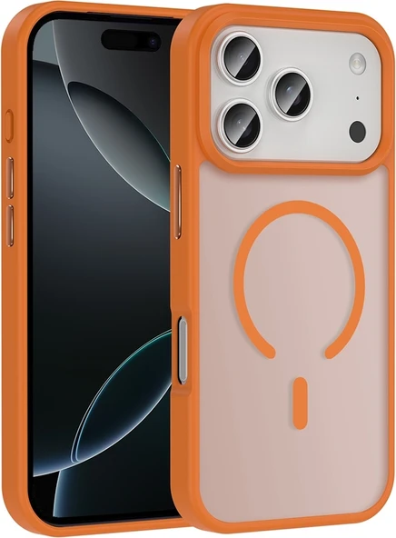Rengareng iPhone 17 Pro Kılıf M-Safe Şarj Özellikli Mat Arka Yüzey Mnc Sio Kapak - Turuncu ürün görseli 1