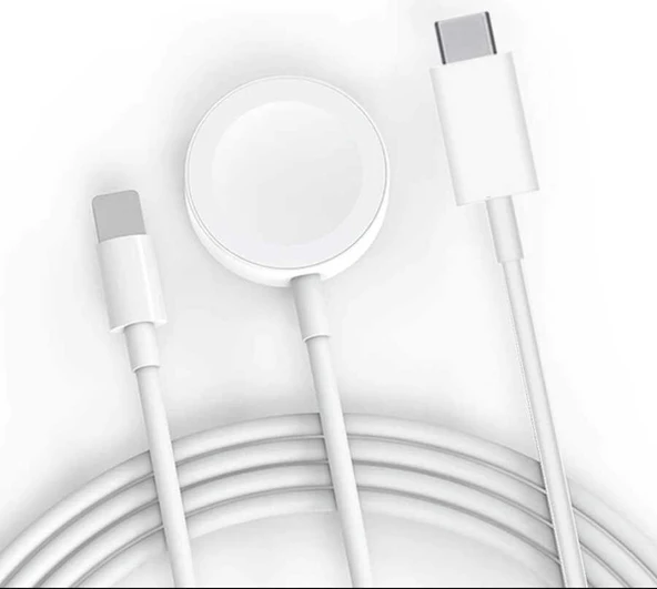 Rengareng Beyaz Akıllı Saat Wireless To Lightning Type-C Şarj Kablosu 1.2m ürün görseli 1