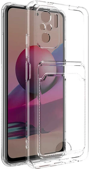 Xiaomi Redmi Note 10 Kılıf Kartlıklı Şeffaf Mnc Setra Clear Silikon Kapak-Renksiz ürün görseli 1