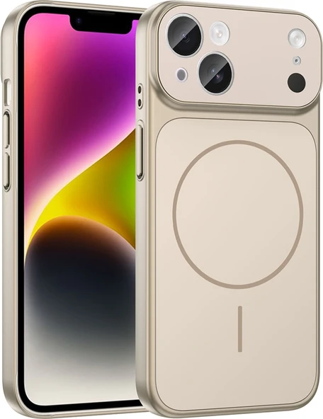 Rengareng iPhone 15 Kılıf Zore M-Safe Şarj Özellikli Kamera Korumalı Formen Kapak - Gold ürün görseli 1