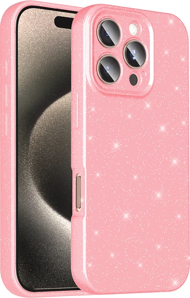 iPhone 16 Pro Max Kılıf Kamera Korumalı Simli Lüks Mnc Koton Kapak - Açık Pembe ürün görseli 1