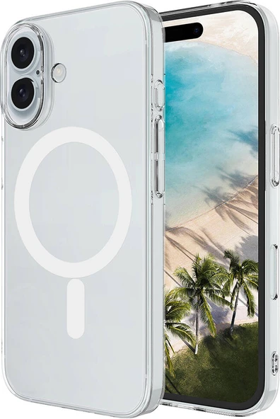 Apple iPhone 16 Plus Kılıf Mnc Magsafe Şarj Özellikli Şeffaf Tek Kamera Çerçeveli Porto Kapak-Şeffa ürün görseli 1