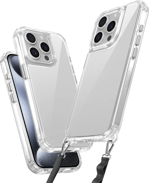 iPhone 15 Pro Kılıf Airbagli Takılabilir Askı Aparatlı Mnc Snap Silikon Kapak-Şeffaf ürün görseli 1