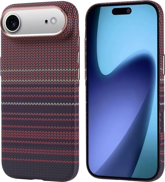 Rengareng iPhone 17 Air Kılıf M-Safe Şarj Özellikli Karbon Fiber Görünümlü Mnc Nekst Kapak - Kırmızı ürün görseli 1