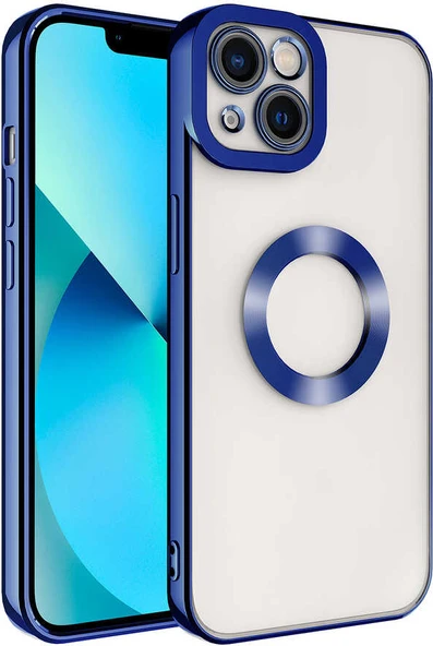 iPhone 14 Plus Uyumlu Kamera Korumalı Logo Gösteren Mnc Omega Kapak-Mavi ürün görseli 1