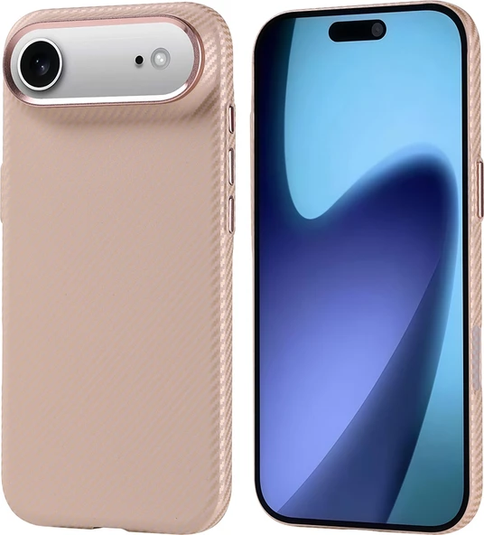 Rengareng iPhone 17 Air Kılıf M-Safe Şarj Özellikli Karbon Fiber Görünümlü Mnc Nekst Kapak - Bej ürün görseli 1