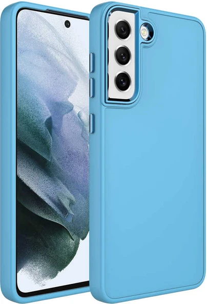 Galaxy S21 Fe Kılıf Metal Çerçeve ve Buton Tasarımlı Silikon Mnc Luna Kapak-Sierra Mavi ürün görseli 1