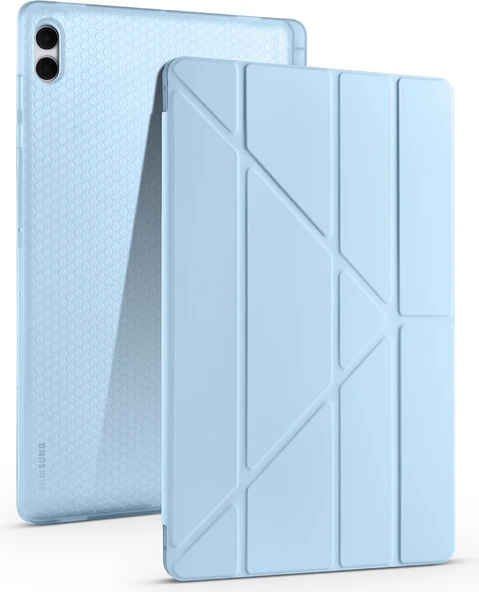 Rengareng Galaxy Tab S11 Ultra Kılıf Zore Tri Folding Kalem Bölmeli Standlı Kılıf - Mavi ürün görseli 1