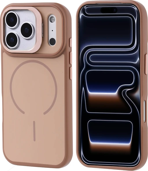 Rengareng iPhone 17 Pro Kılıf M-Safe Şarj Özellikli Kamera Standlı Zore Notron Kapak - Gold ürün görseli 1