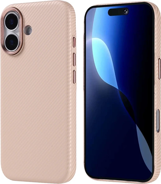 Rengareng iPhone 17 Kılıf M-Safe Şarj Özellikli Karbon Fiber Görünümlü Mnc Nekst Kapak - Bej ürün görseli 1