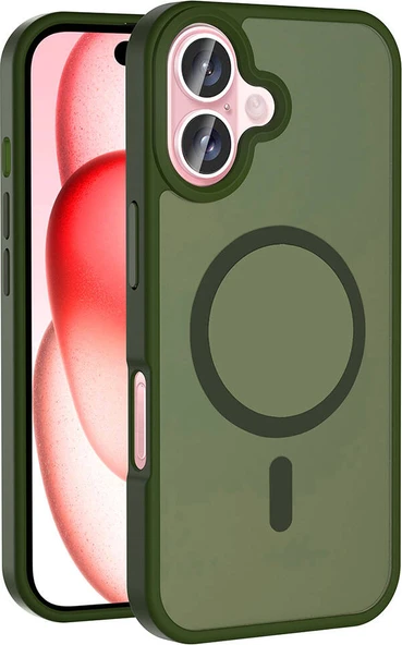 iPhone 16 Plus Kılıf Magsafe Şarj Özellikli Mat Arka Yüzey Mnc Sio Kapak-Koyu Yeşil ürün görseli 1