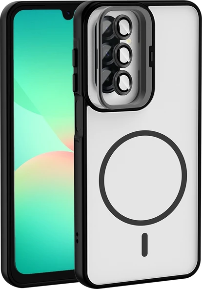 Rengareng Galaxy A17 Kılıf Standlı ve Kamera Lens Hediyeli Zore Etro Kapak - Siyah ürün görseli 1