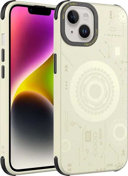 iPhone 14 Plus Uyumlu Mnc Wireless Şarj Özellikli Desenli Hot Kapak-Gold ürün görseli 1