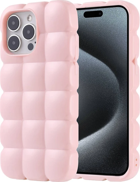 Apple iPhone 15 Pro Max Kılıf Parlak Esnek Silikon Mnc Dom Dom Kapak-Pembe ürün görseli 1