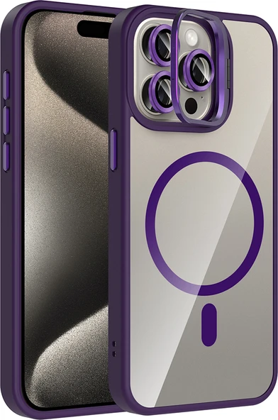 iPhone 15 Pro Max Kılıf Standlı ve Kamera Lens Hediyeli M-Safe Şarj Özellikli Mnc Etro Kapak - Deri ürün görseli 1