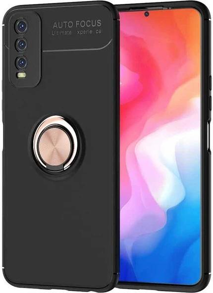 Vivo Y20S Kılıf Mnc Ravel Silikon Kapak-Siyah-Rose Gold ürün görseli 1