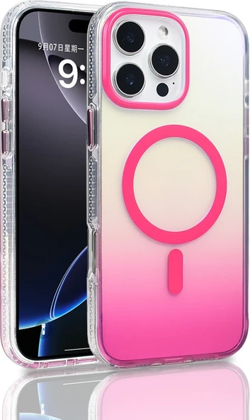 Rengareng iPhone 16 Pro Max Kılıf M-Safe Şarj Özellikli Transparan Renk Geçişli Mnc Toros Kapak - Rose Pembe ürün görseli 1