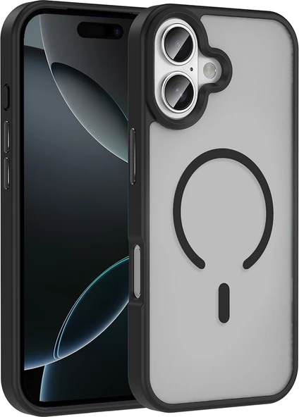 Rengareng iPhone 17 Kılıf M-Safe Şarj Özellikli Mat Arka Yüzey Mnc Sio Kapak - Siyah ürün görseli 1