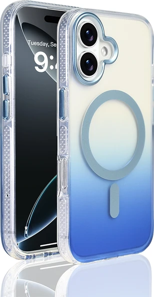 Rengareng iPhone 17 Kılıf M-Safe Şarj Özellikli Transparan Renk Geçişli Mnc Toros Kapak - Mavi ürün görseli 1