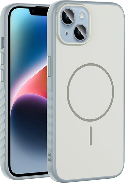 Rengareng iPhone 13 Kılıf M-Safe Şarj Özellikli Zore Tea Kapak - Gümüş ürün görseli 1