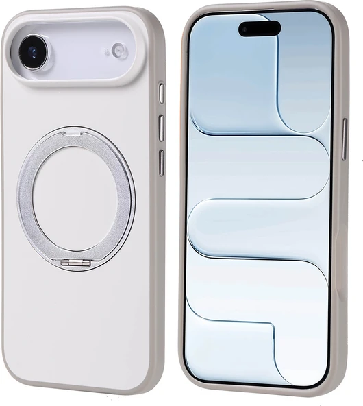 Rengareng iPhone 17 Air Kılıf M-Safe Şarj Özellikli Standlı Mnc Proton Silikon Kapak - Gri ürün görseli 1