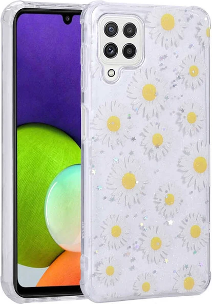Galaxy M32 Kılıf Simli Desenli Kamera Korumalı Parlak Mnc Popy Kapak-Papatya ürün görseli 1