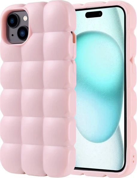 Apple iPhone 15 Plus Kılıf Parlak Esnek Silikon Mnc Dom Dom Kapak-Pembe ürün görseli 1