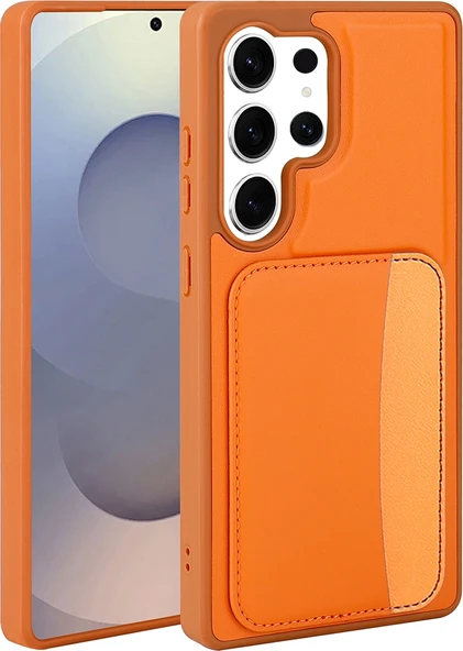 Rengareng Galaxy S24 Ultra Kılıf Kartlıklı Zore X-Kart Silikon Kapak - Turuncu ürün görseli 1