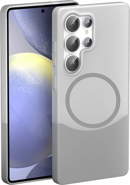 Galaxy S24 Ultra Kılıf M-Safe Şarj Özellikli Mıknatıslı Mnc Duble Kapak - Gri ürün görseli 1