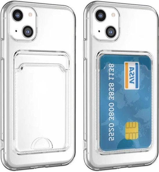 iPhone 14 Plus Kılıf Kartlıklı Şeffaf Mnc Setra Clear Silikon Kapak-Renksiz ürün görseli 1
