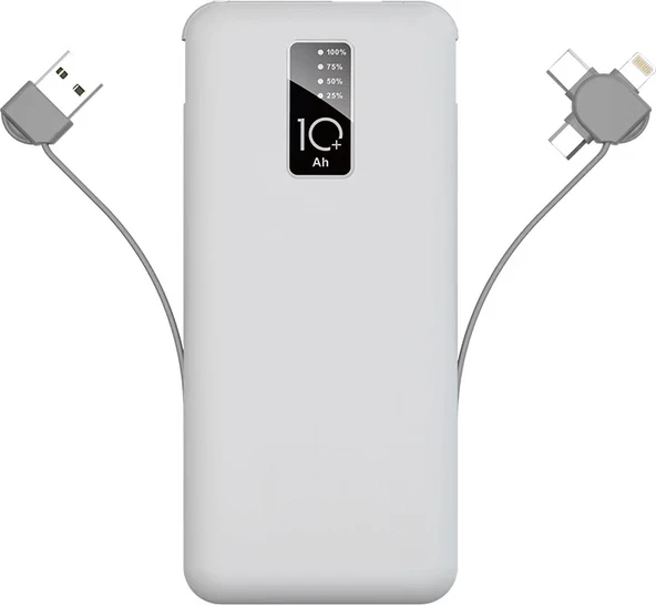 Rengareng Beyaz Pw-05 Hızlı LED Göstergeli Micro Lightning Type-C Kablolu Taşınabilir Powerbank 10000MAH ürün görseli 1