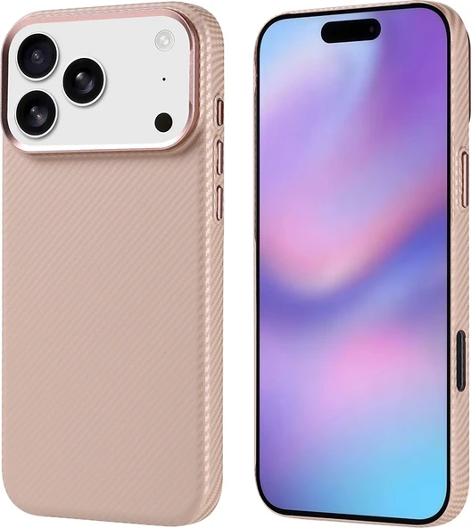 Rengareng iPhone 17 Pro Max Kılıf M-Safe Şarj Özellikli Karbon Fiber Görünümlü Mnc Nekst Kapak - Bej ürün görseli 1