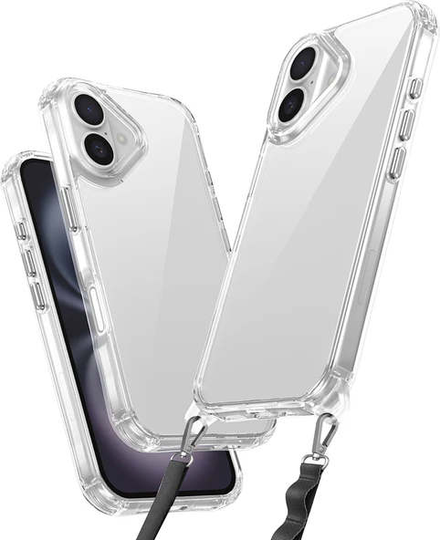 iPhone 16 Plus Kılıf Airbagli Takılabilir Askı Aparatlı Mnc Snap Silikon Kapak-Şeffaf ürün görseli 1