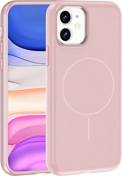 Rengareng iPhone 11 Kılıf M-Safe Şarj Özellikli Metal Kamera Çerçeveli Zore Edi Silikon Kapak - Rose Gold ürün görseli 1