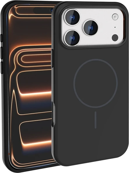Rengareng iPhone 17 Pro Kılıf M-Safe Şarj Özellikli Metal Kamera Çerçeveli Mnc Edi Silikon Kapak - Siyah ürün görseli 1