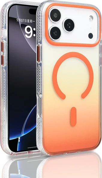 Rengareng iPhone 17 Pro Max Kılıf M-Safe Şarj Özellikli Transparan Renk Geçişli Mnc Toros Kapak - Turuncu ürün görseli 1