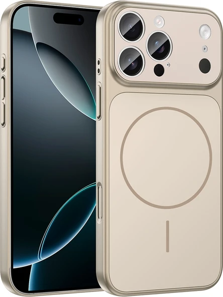 Rengareng iPhone 14 Pro Kılıf Zore M-Safe Şarj Özellikli Kamera Korumalı Formen Kapak - Gold ürün görseli 1
