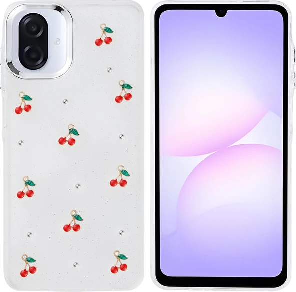Rengareng Galaxy A07 Kılıf Airbag Tasarımlı Simli Şeffaf Zore Kutup Kapak - Kiraz ürün görseli 1