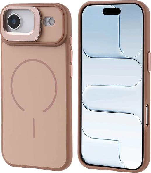 Rengareng iPhone 17 Air Kılıf M-Safe Şarj Özellikli Kamera Standlı Zore Notron Kapak - Gold ürün görseli 1
