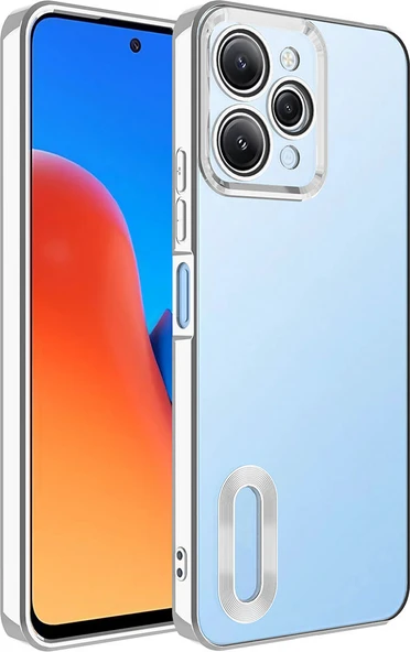 Xiaomi Redmi 12 Kılıf Kamera Korumalı Logo Gösteren Mnc Omega Kapak-Gümüş ürün görseli 1